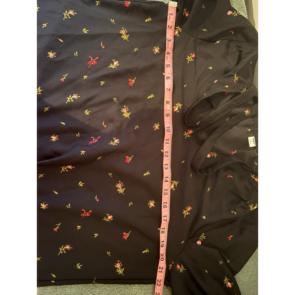 Old Navy Black Floral Shift Dress 3/4 Bell Sleeve Tie Neck Boho Mini Large - Picture 4 of 5